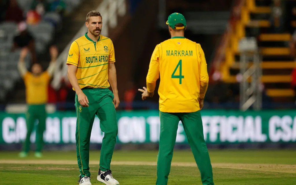 Anrich Nortje and Aiden Markram [Source: AFP Photos]