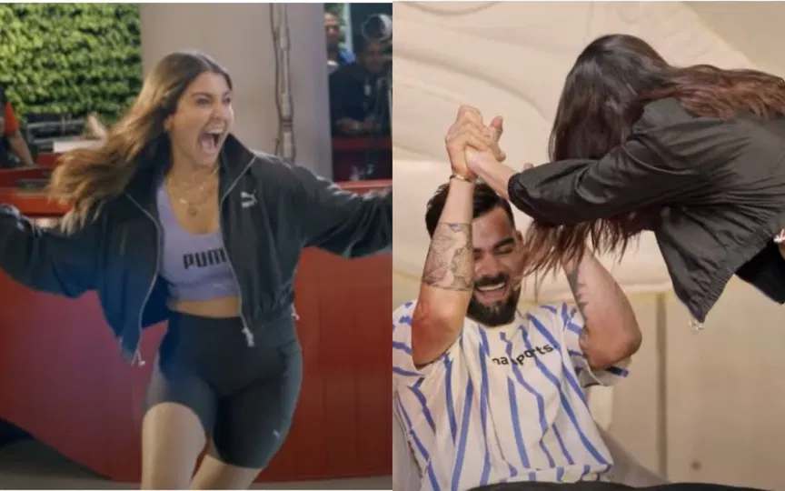 Anushka Sharma hilariously booing Virat Kohli [Source: @BetBarteronline/X.com]