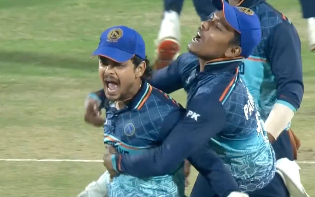 Ishan Kishan celebrating after SMAT win over MP [Source: @Crex_live/x.com]