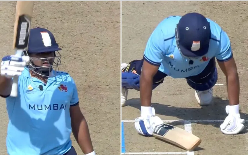 Sarfaraz Khan's celebration [Source: @Crex_live/X.com]