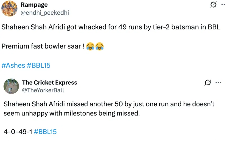 Fan tweets [Source: @endhi_peekedhi, @TheYorkerBall/X.com]