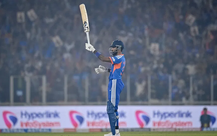 Hardik Pandya celebrates Ahmedabad homecoming with 2nd fastest fifty for India in T20Is Hardik Pandya celebrates Ahmedabad homecoming with 2nd fastest fifty for India in T20Is