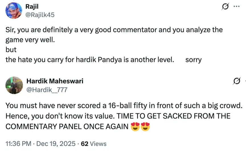 Fan tweets [Source: @Rajilk45, @Hardik__777,/X.com]