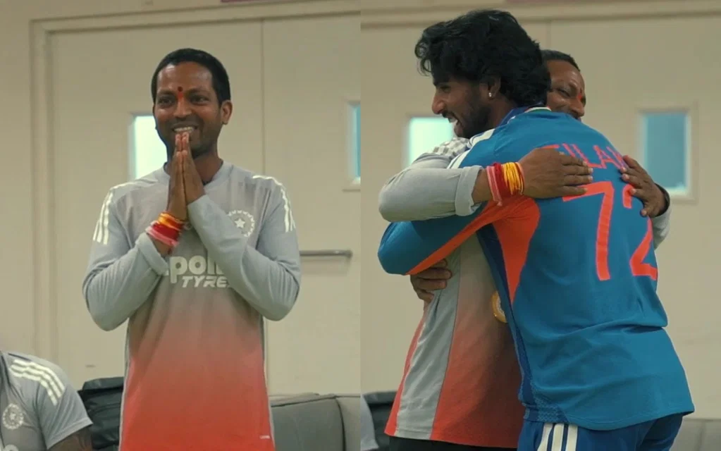 Raghu presentes Tilak Varma with Impact Player of the Series Award [Source: @indiancricketteam/Instagram.com]