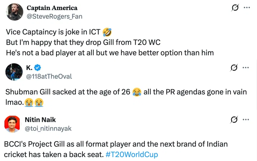 Fan tweets [Source: @SteveRogers_Fan, @118atTheOval, @toi_nitinnayak/X.com]