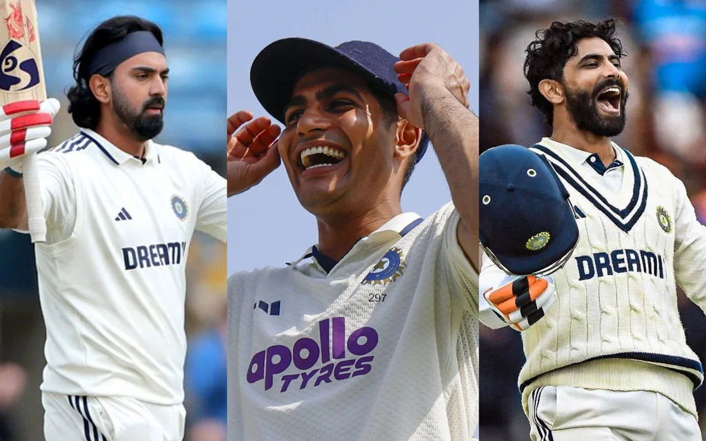 KL Rahul, Shubman Gill and Ravindra Jadeja [Source: @imAnthoni_/X]