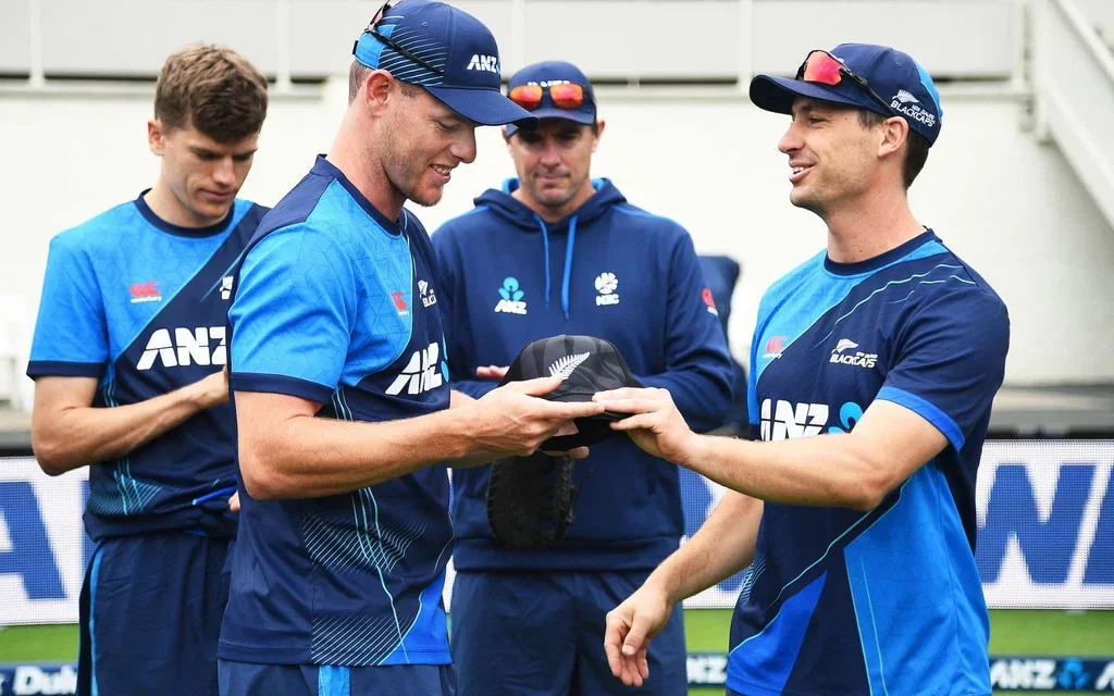 Josh Clarkson receiving cap from Young [Source: @BLACKCAPS/X]