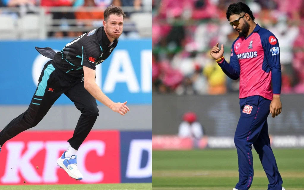 Adam Milne and Riyan Parag (Source: AFP)