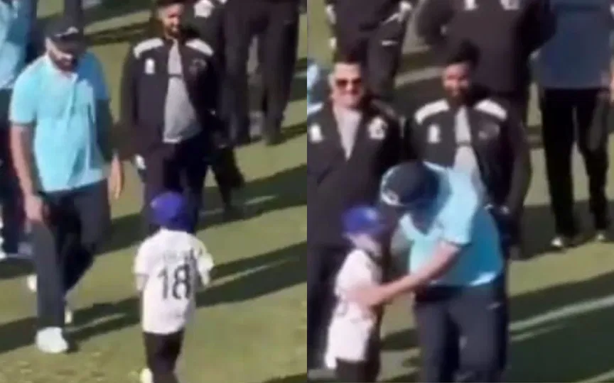 Rohit Sharma stops little Virat Kohli fan from touching feet; gives cute hug later