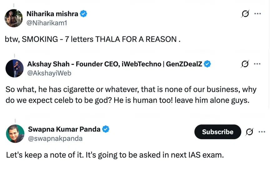 Fan tweets [Source: @Niharikam1, @AkshayiWeb, @swapnakpanda/X.com]