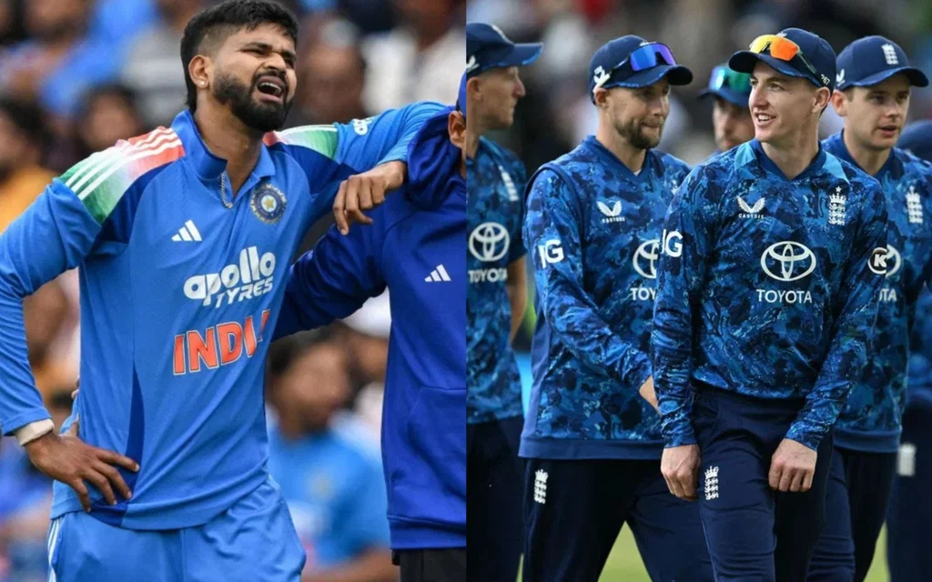 Shreyas Iyer and England team [Source: AFP]