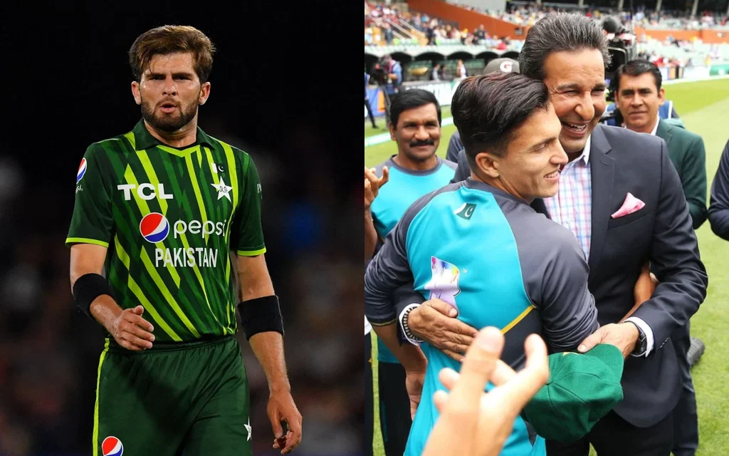 Shaheen Afridi and Musa Khan with Wasim Akram [Source: @CricCrazyJohns/X]