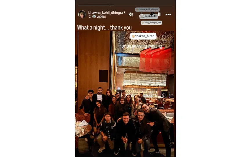 Bhawna Kohli's Instagram story with Virat Kohli [Source: @bhawna_kohli_dhingra/Instagram]