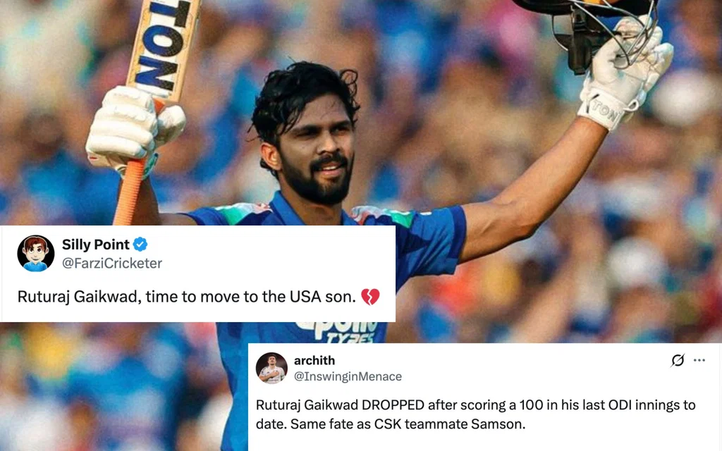 Ruturaj Gaikwad dropped from India's ODI team [Source: @LoyalSachinFan, @FarziCricketer, @InswinginMenace/X.com]