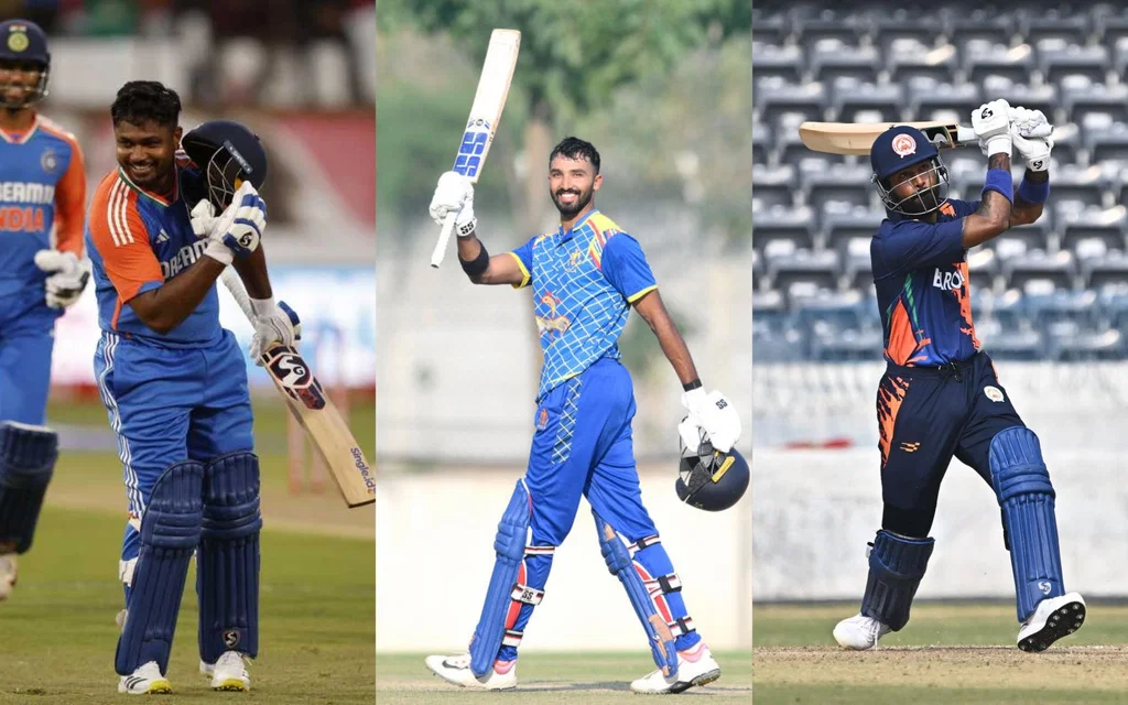 Samson, Padikkal and Pandya scored centuries in VHT Round 5 [Source: CricCrazyJohns, Vijay Soneji, KVS Giri/X.com]