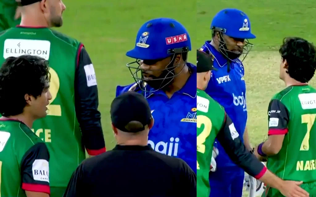 Kieron Pollard and Naseem Shah's verbal spat (Source:@ILT20Official,x.com)