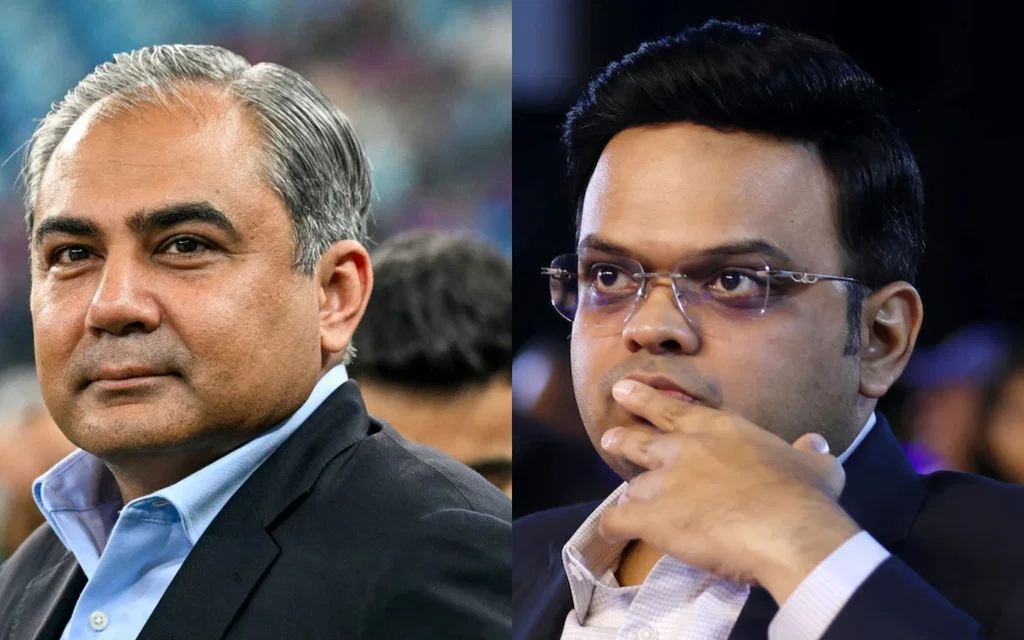 Mohsin Naqvi for PCB, Jay Shah for ICC. Image Credits: X