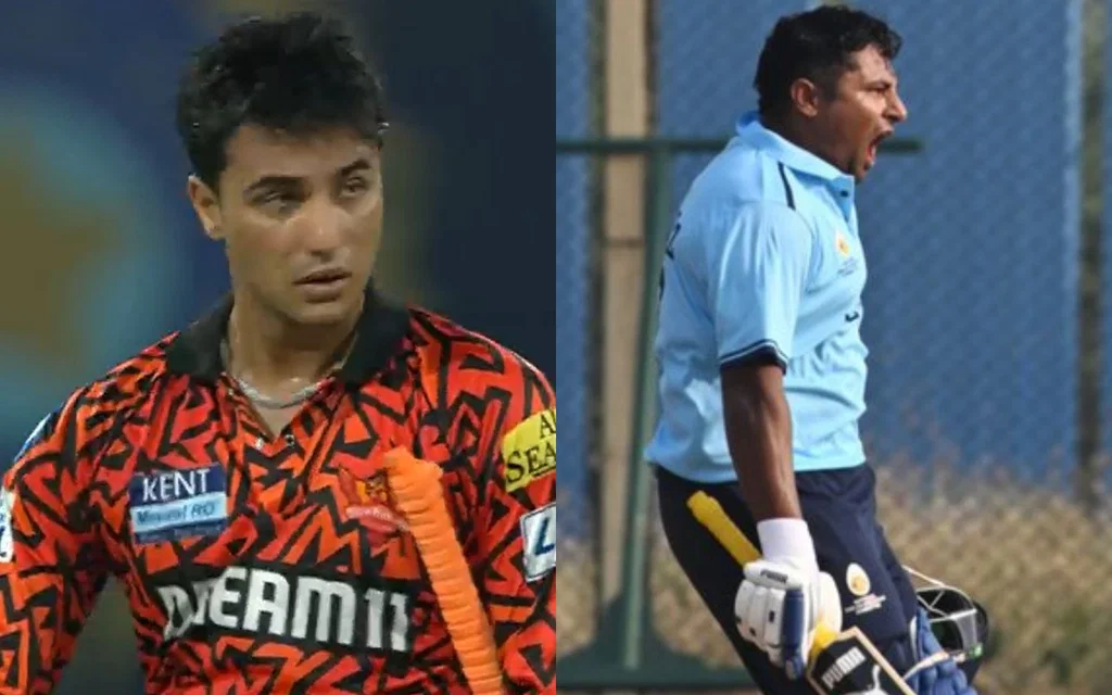 Sarfaraz Khan flays Abhishek Sharma in VHT 2026 [Source: @ImTanujSingh, @NeerajY00859341/x]