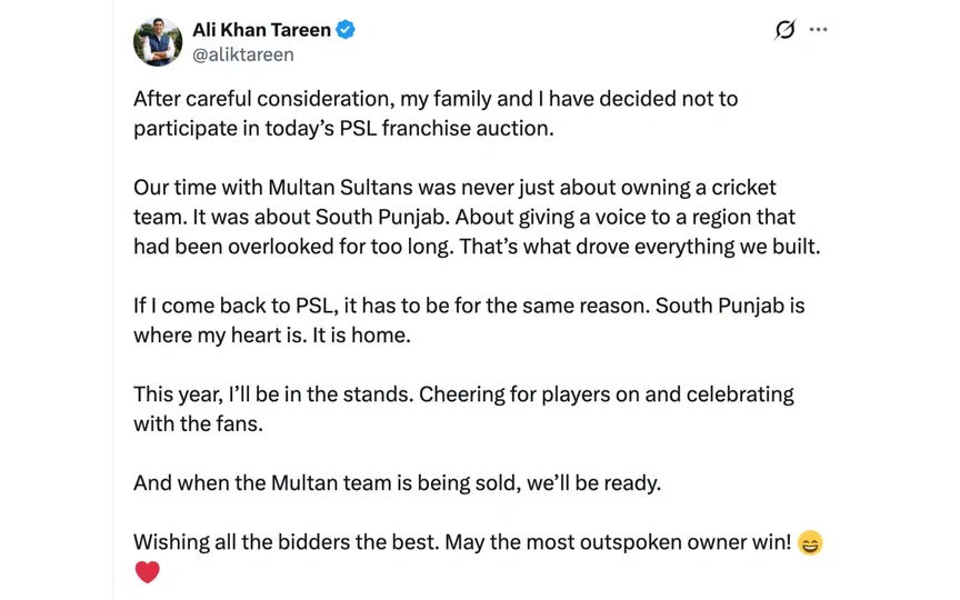 Ali Tareen's tweet [Source: @aliktareen/X.com]