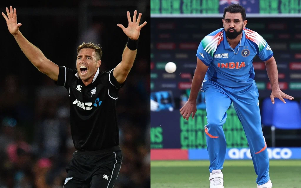 Tim Southee (L) and Mohammed Shami (R) in IND vs NZ ODIs. Image Credits: X