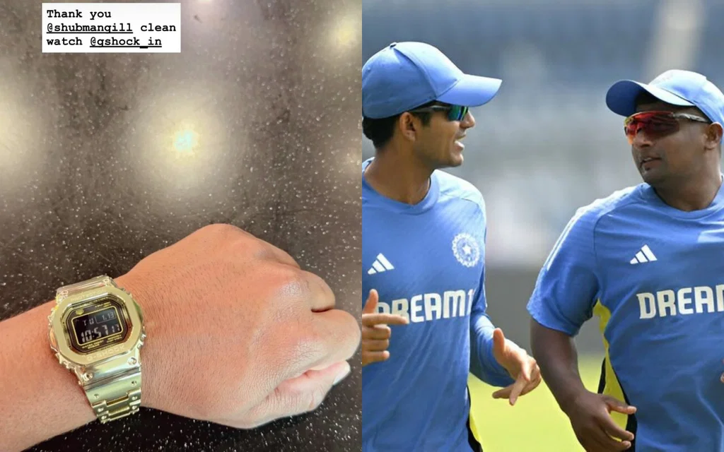 Shubman Gill gifts Sarfaraz Khan [Source: @CricCrazyJohns, @AhmedGT_/x]