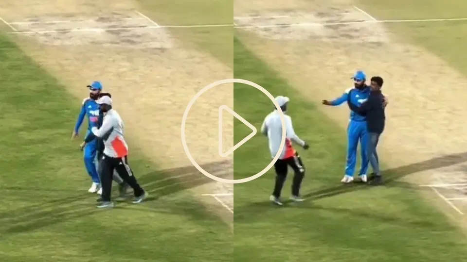 राजकोट में दूसरे वनडे मैच के दौरान विराट कोहली एक प्रशंसक के साथ (स्रोत: @JARA_Memer/x.com)