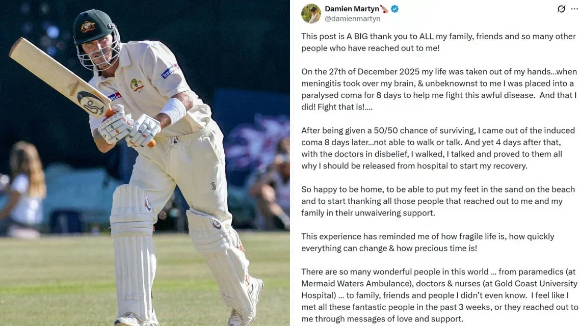 Damien Martyn's heartwarming post (Source: @leicsccc/x.com, @damienmartyn/x.com)