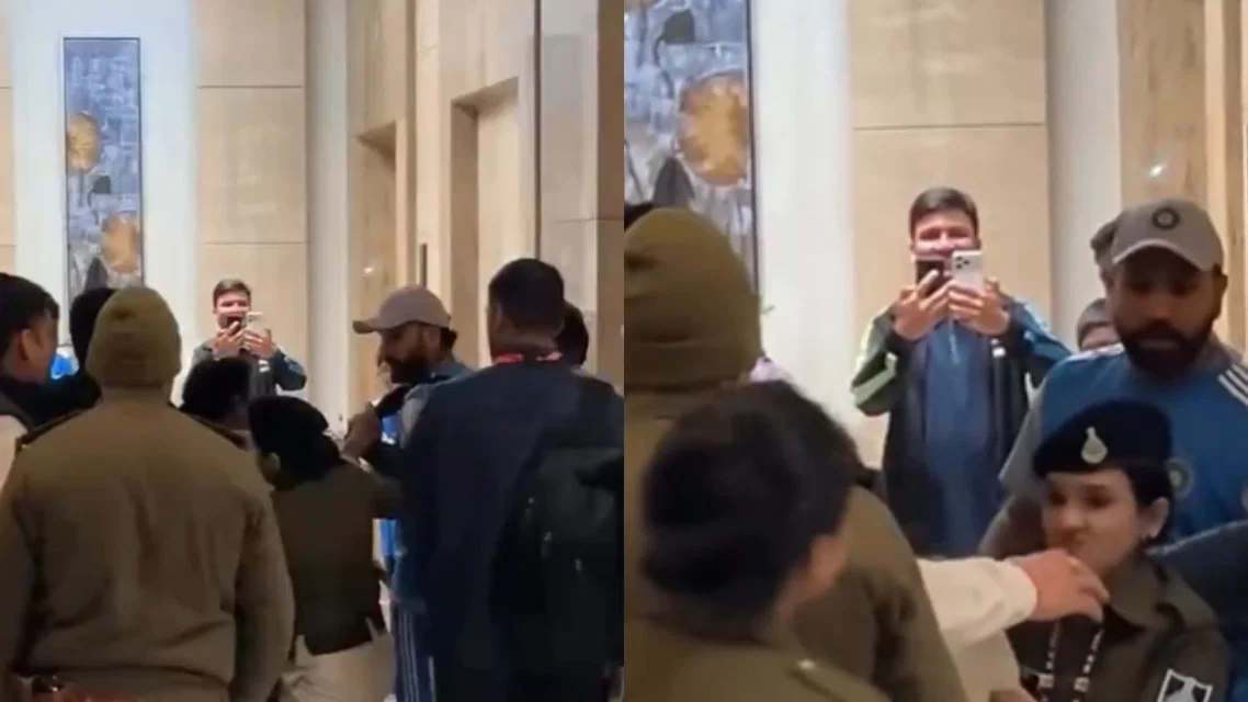 Rohit Sharma gets manhandled [Source: X]