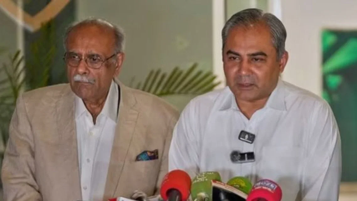 Najam Sethi and Mohsin Naqvi [Source: @IkramicOfficial/x]