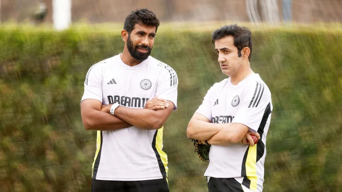 Jasprit Bumrah with head coach Gautam Gambhir [Source: @Tejashyyyyy/x.com]