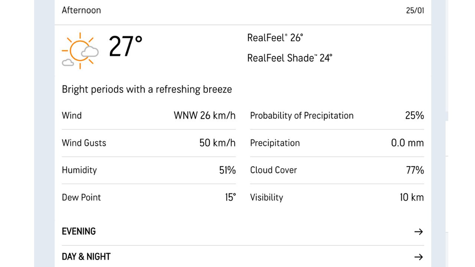 Perth weather update (Source: @AccuWeather.com)