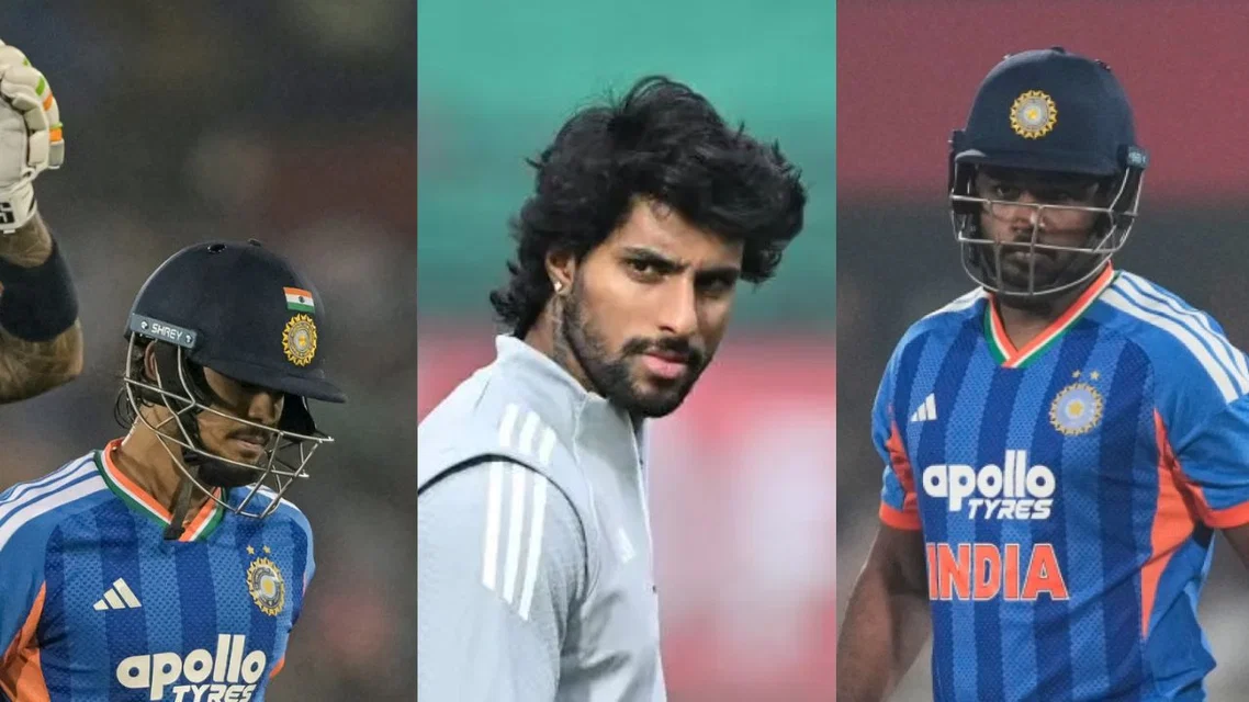 Ishan Kishan Tilak Varma Sanju Samson for India. Image Credits: X