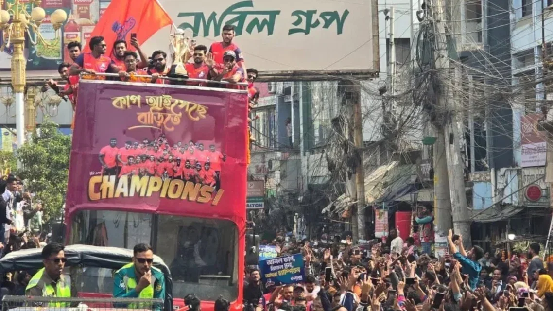 Rajshahi Warriors players on a victory parade in Rajshahi [Source: Facebook]