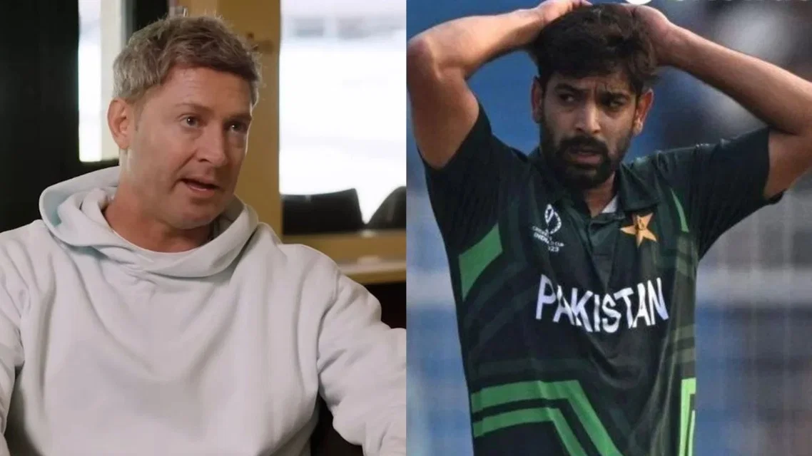 Michael Clarke and Haris Rauf [Source: @LoyleRohitFan, @RichKettle07/x]