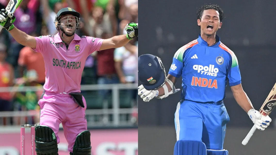 AB de Villiers (L) and Yashasvi Jaiswal (R) (Source: X/AFP)