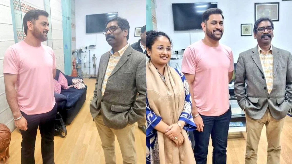 MS Dhoni with Jharkhand CM [Source: @HemantSorenJMM/x]