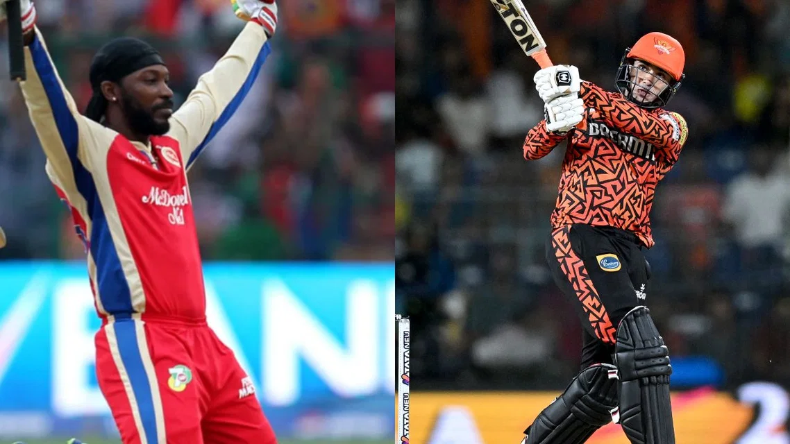 Chris Gayle (L) and Abhishek Sharma (R) (Source: AFP)