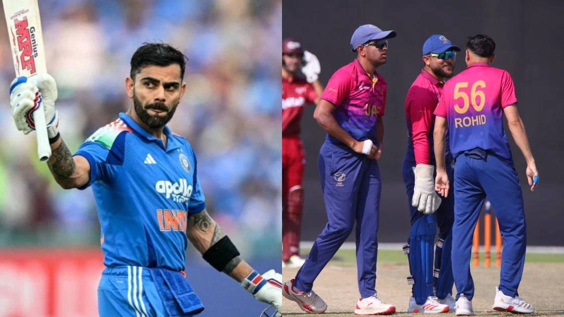 Virat Kohli and UAE squad [Source: AFP, @EmiratesCricket/x]