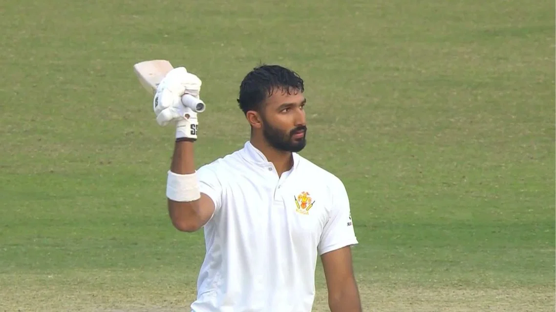 IPL 2025 winner Devdutt Padikkal celebrating his century [Source: @CricCrazyJohns/x]