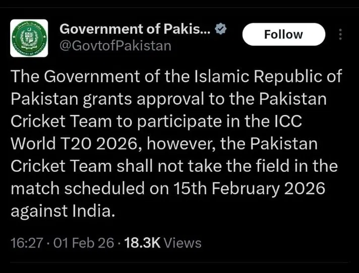 Pakistan Government's X-post (Souece: Screengrab/X)