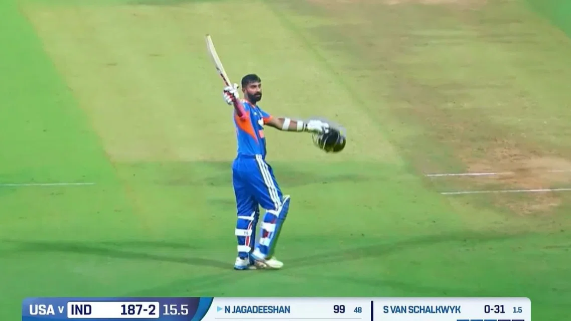 Jagadeesan scores century against USA [Source: X]
