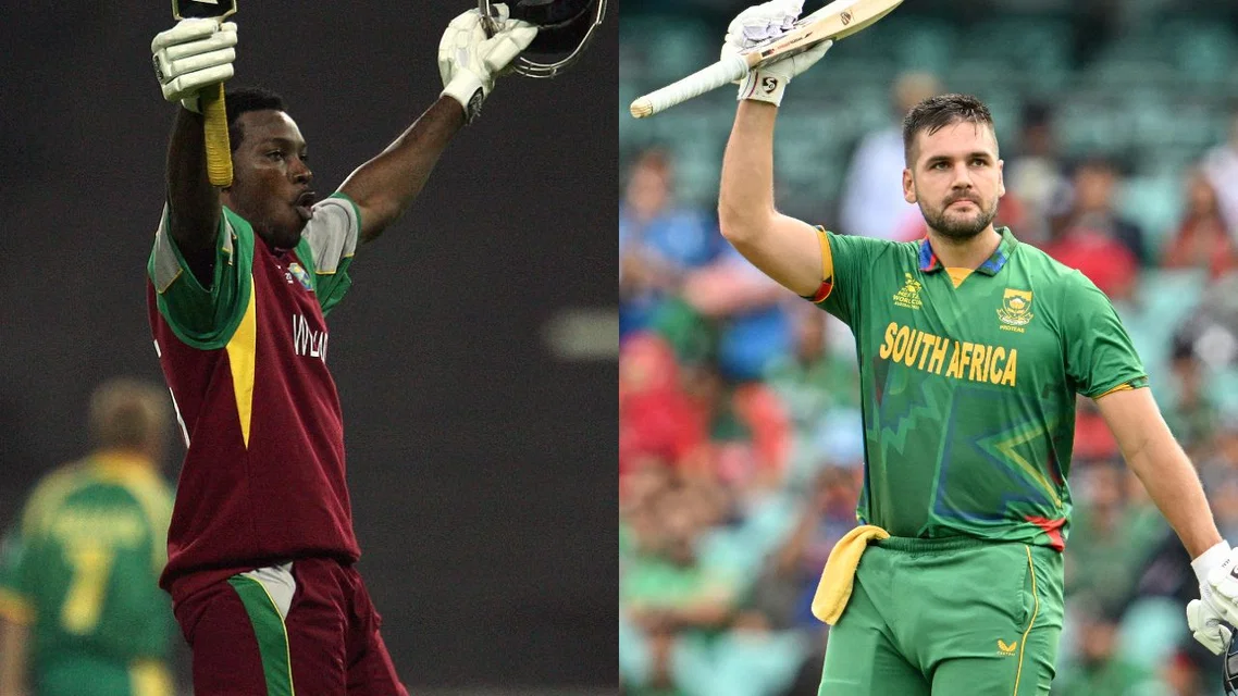 Chris Gayle (L) and Rilee Rossouw (R) (Source: AFP)&nbsp;