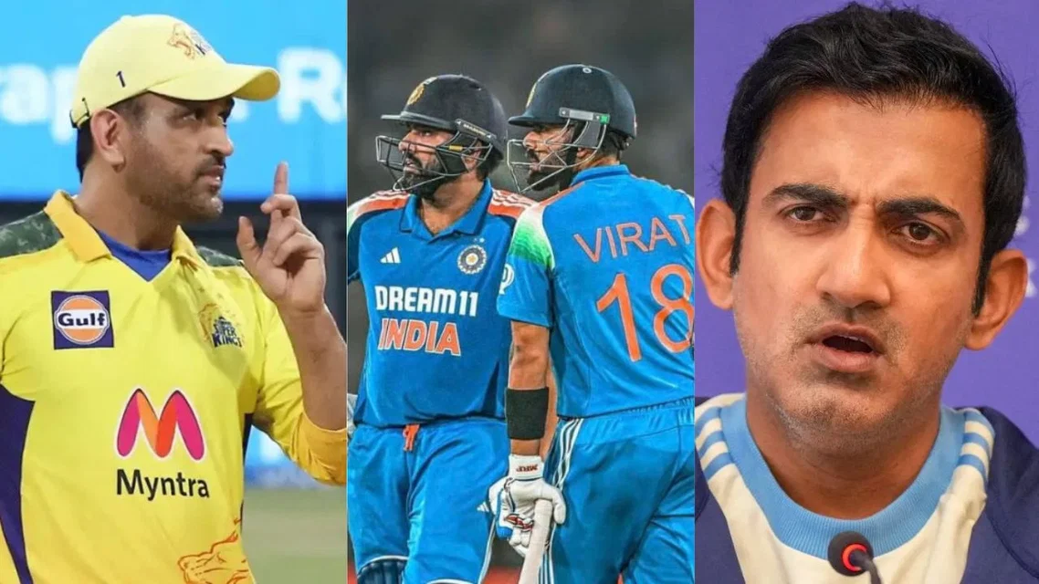 MS Dhoni Virat Kohli Rohit Sharma Gautam Gambhir. Image Credits: X