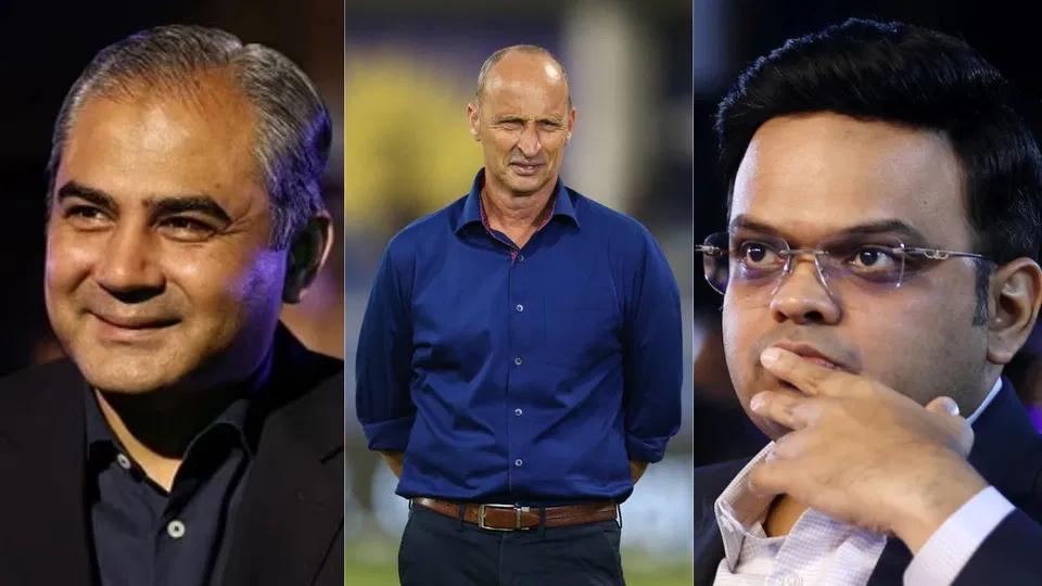 मोहसिन नक़वी, नासिर हुसैन, जय शाह। चित्र साभार: X