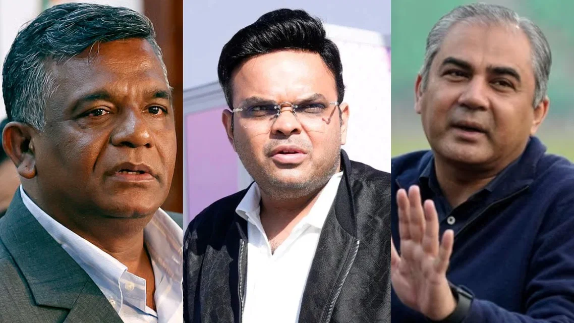 Aminul Islam Jay Shah and Mohsin Naqvi from the left [Source: X]