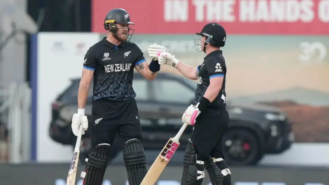Finn Allen and Tim Seifert douse UAE [Source: AP]