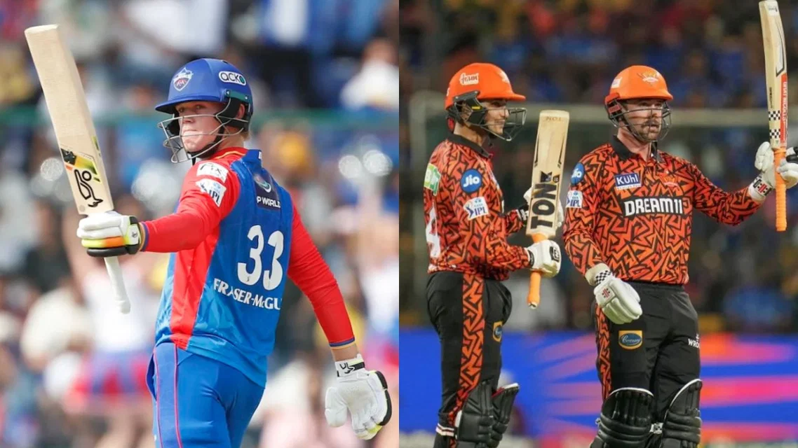Jake Fraser-McGurk (L), Abhishek Sharma (C), and David Warner (R) in IPL (Source: AFP)