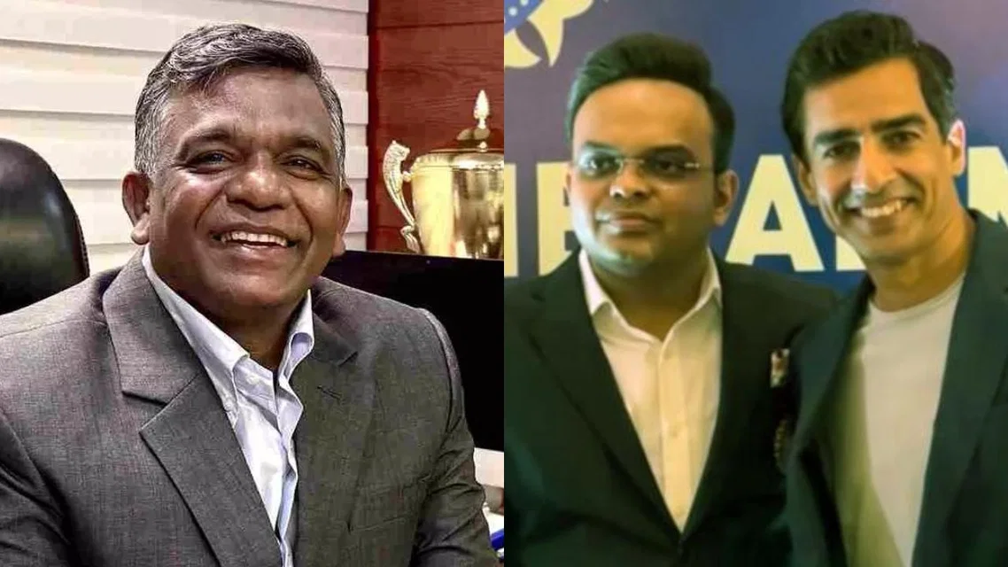 Aminul Islam in the left with Jay Shah and Mithun Minhas in the right [Source: X]