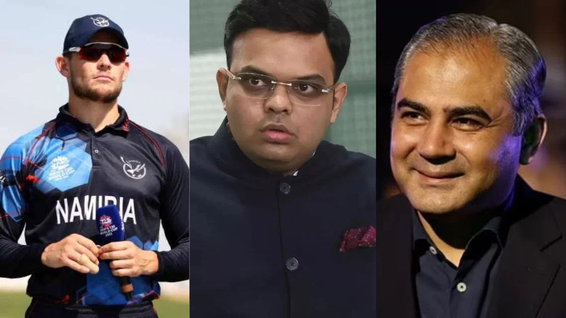 Gerhard Erasmus, Jay Shah, Mohsin Naqvi. Image Credits: X