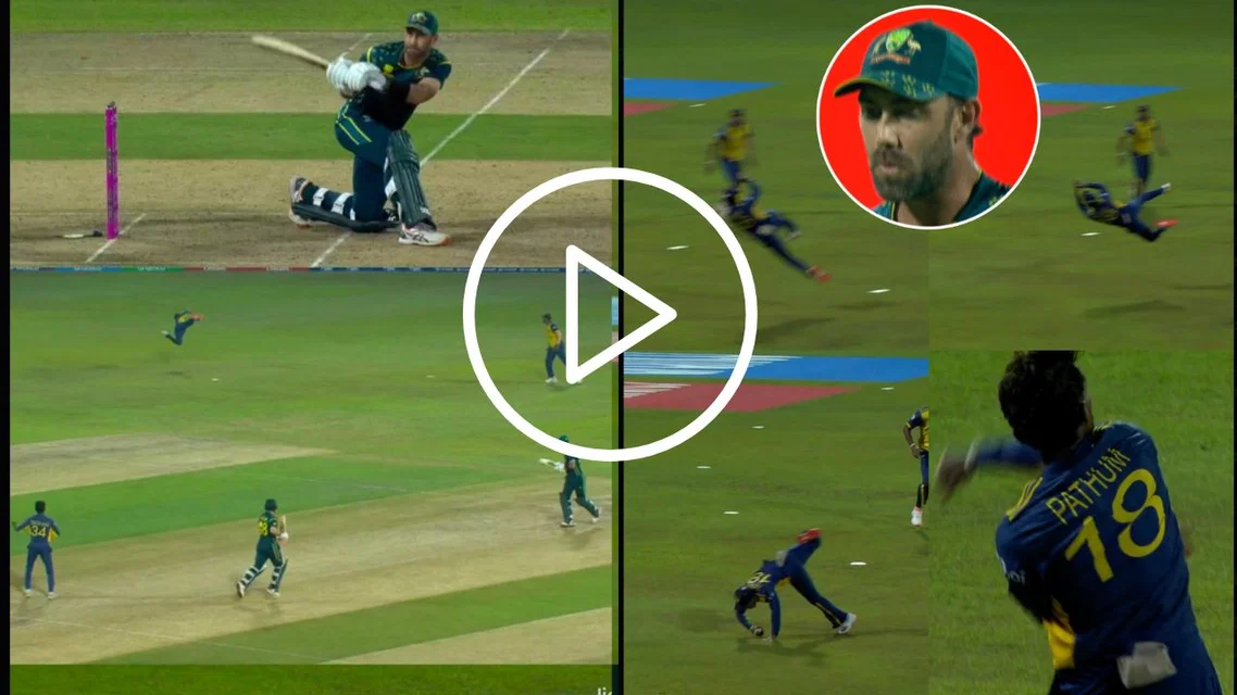 Nissanka takes a stunner to dismiss Maxwell [Source: X]
